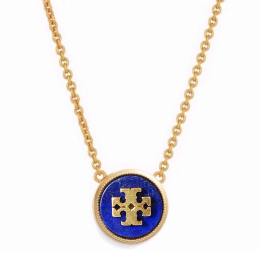 TORY BURCH • Lapis Semiprecious Stone Logo Necklace